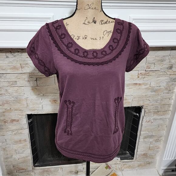 Anthropologie boho purple embroidered shirt‎ size Xs - Picture 1 of 7